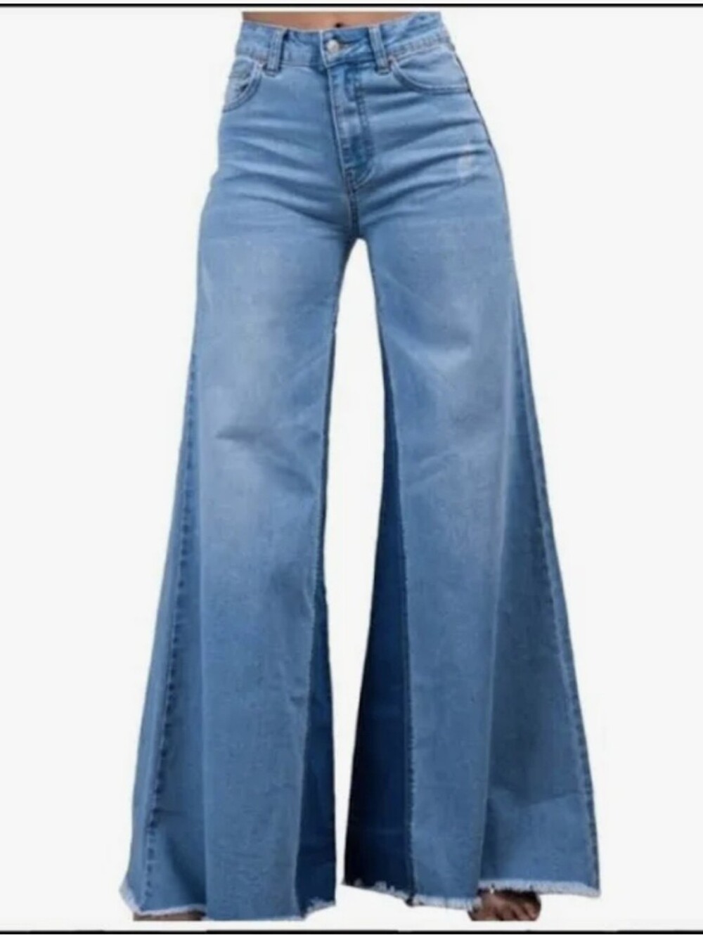 UNIQ By Litz High Waist Wide Leg Super Flare Denim Jean Boho Hippie 70s Festival